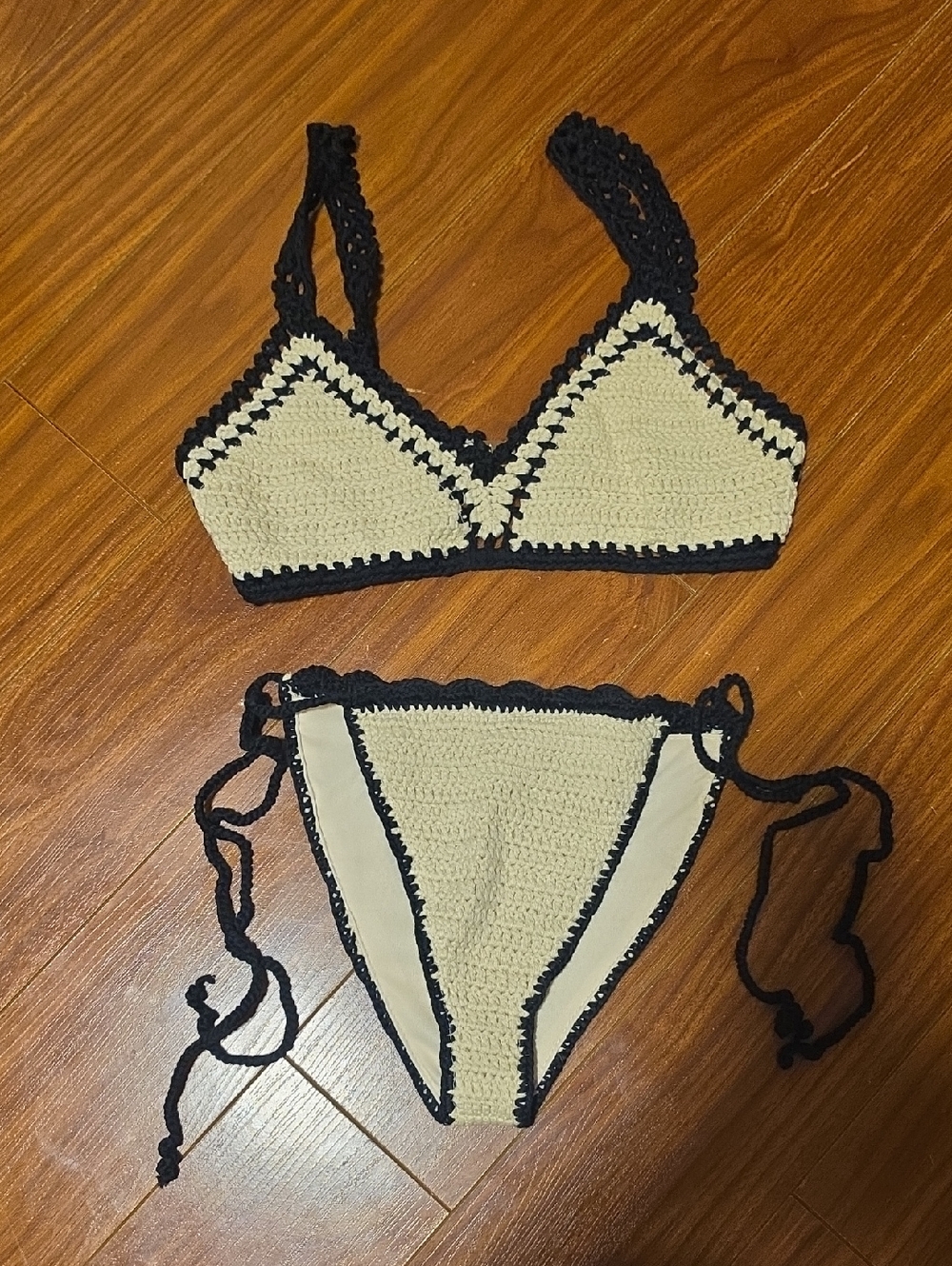 Crochet Bikini Set in Cream and Black